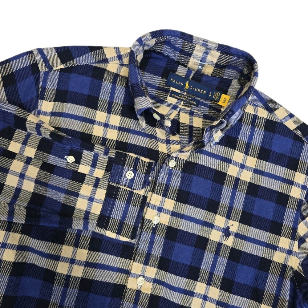 Polo Ralph Lauren Mens Small Blue Plaid Flannel Shirt Custom Fit NWOT